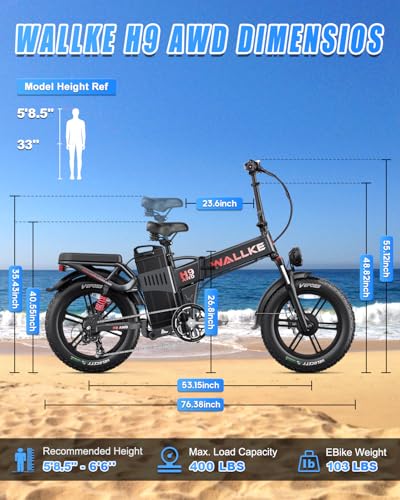 Wallke H9 AWD 3200W Dual Motor Electric Bike for Adult, 48V 82Ah/60Ah Sam-sung Cell Battery, 240-130 Mile 34MPH Fast Ebike