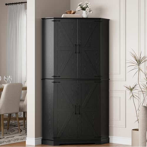 IRONCK Corner Cabinet, 72" Kitchen Pantry Cabinet, 6-Tier Farmhouse Pantry with 4 Adjustable Shelves, 240° Swivel Doors, 2 Doors Storage