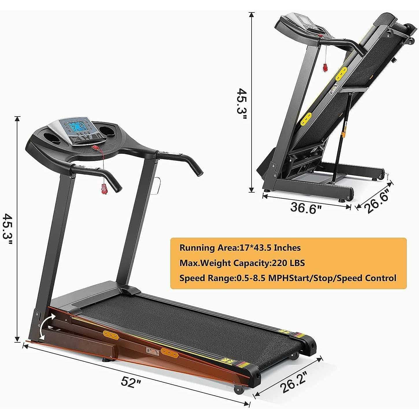 Treadmill with Auto Incline Foldable Treadmill 17 Electric Treadmills 2.5HP/8.5MPH with 15 Training Programs 0-15% Auto Incline Large LCD Display