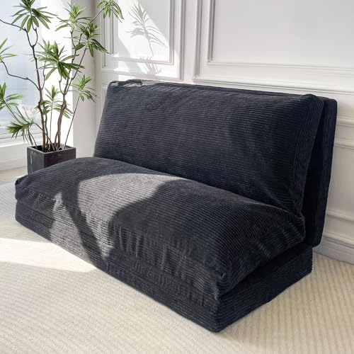 MAXYOYO Bean Bag Bed Folding Sofa Bed Floor Mattress for Adults, Extra Thick and Long Floor Sofa with Corded Washable Cover, Dark Grey, 30x95 Inch