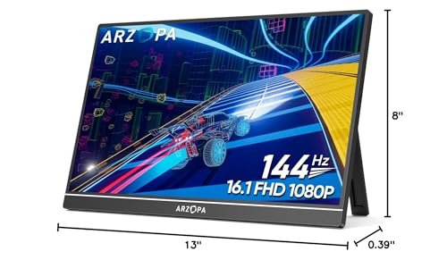 ARZOPA 16.1'' 144Hz Portable Gaming Monitor, 106% sRGB 1080P FHD Kickstand Portable Monitor with HDR, Ultra Slim, Eye Care