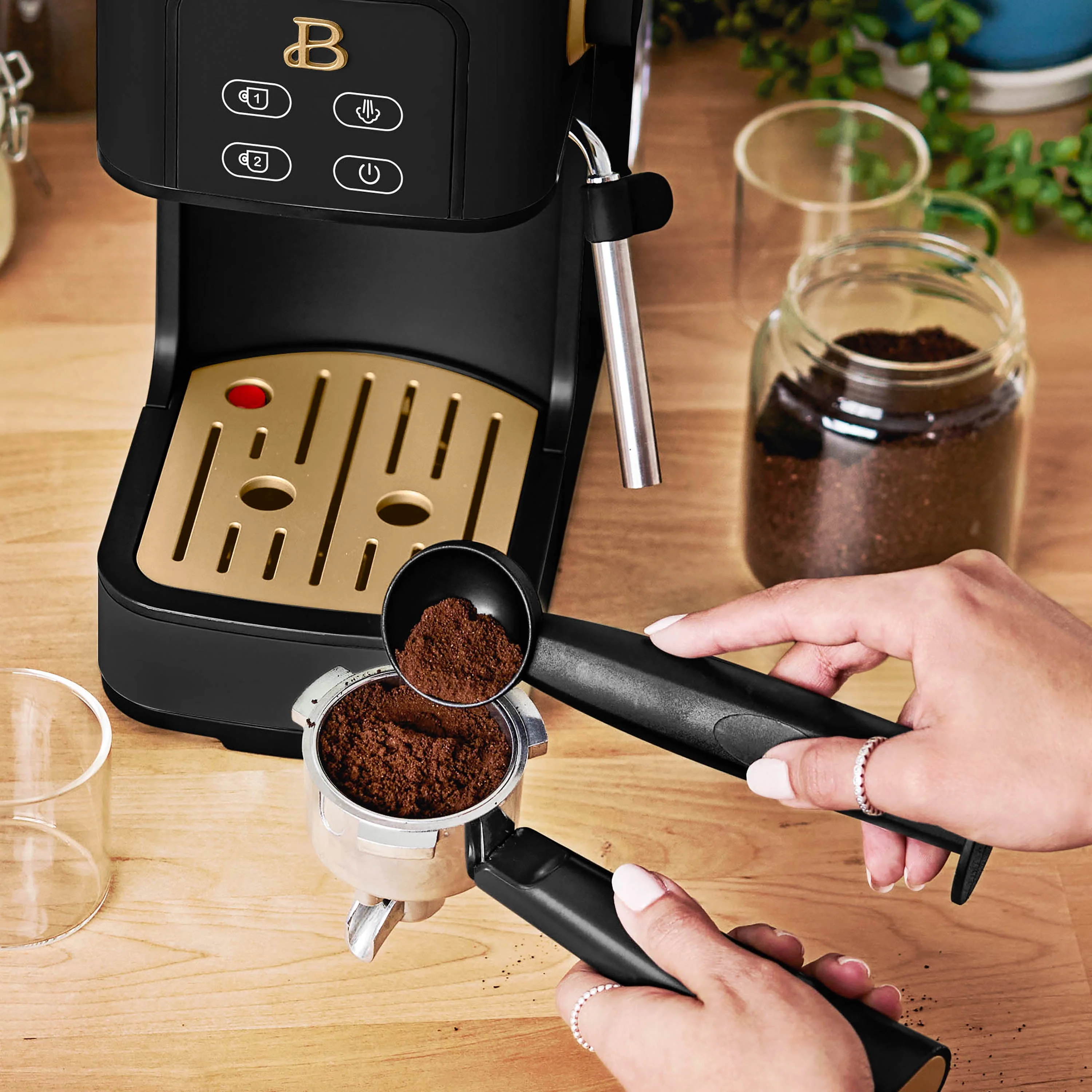 Beautiful Slim Espresso Maker with 20-Bar Pressure, White Icing by Drew Barrymore