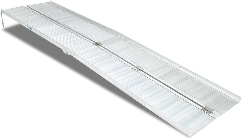 OMECAL 4' Wheelchair Ramp Threshold Portable Ramps 4ft for Home Steps Doorway Stairs Aluminum Handicap Metal House Mobile Porch Temporary Multifold