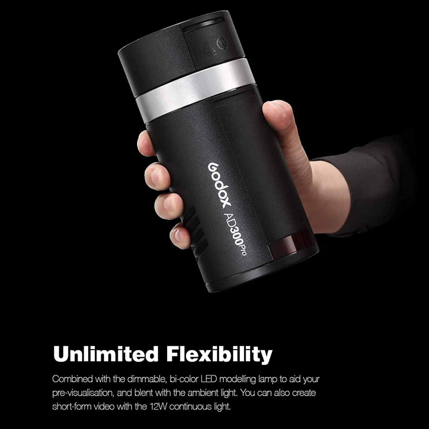 GODOX AD300 Pro 300W TTL Outdoor Flash 2.4G 1/8000s 2600mAh 0.01-1.5s Recycle Time 320 Full Power 12W Bi-Color Modeling LED for Cameras with S2