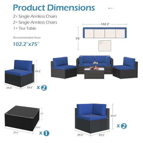 U-MAX 7 Piece Outdoor Patio Furniture Set, PE Rattan Outdoor Wicker Sectional Furniture Chair Set with Cushions and Tea Table
