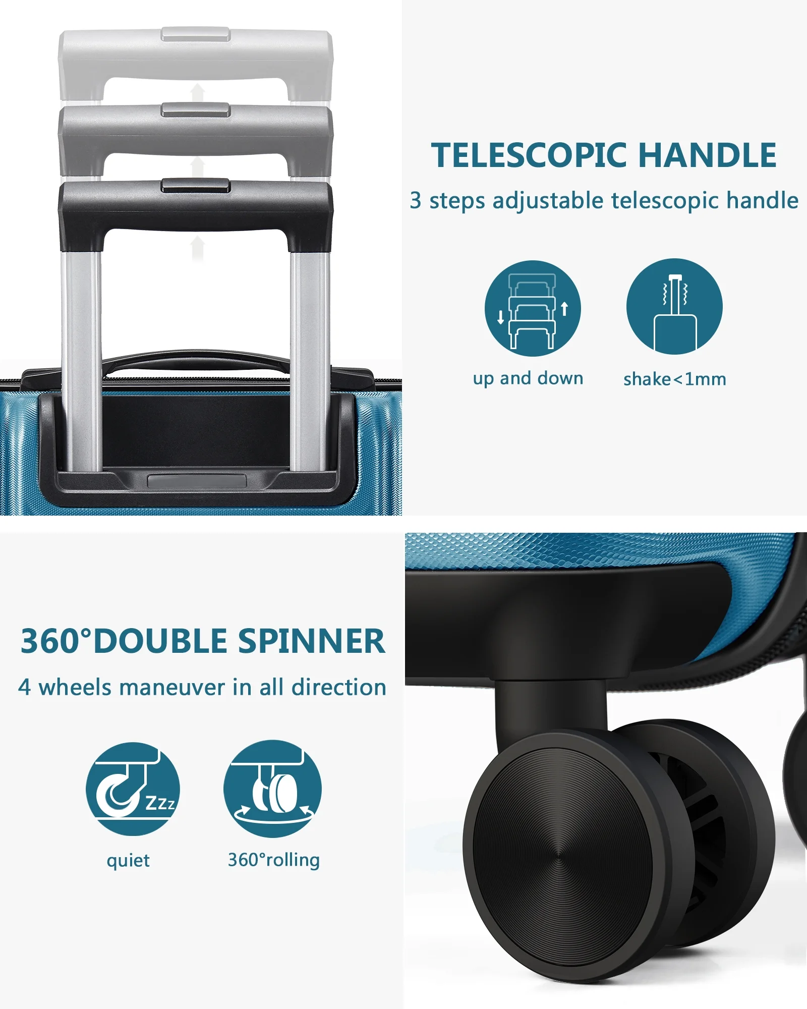 3-Piece Expandable Luggage Sets, ABS Spinner Suitcase Set with TSA Lock ,Sky Blue - Radiant Selections
