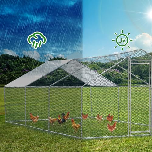 Outvita Chicken Coop, 13×10 FT Large Metal Chicken House, Poultry Habitat Cage with Waterproof Cover
