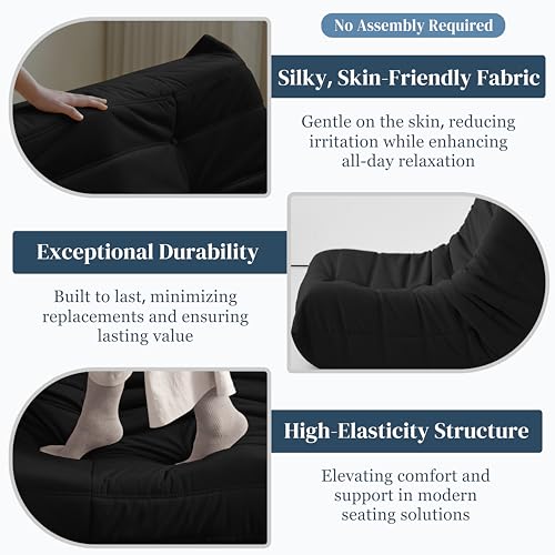 Bean Bag Chair for Adults - Suede & Microfiber Fireside Floor Chair, Comfortable Corner Lounge Sofa for Living Room, Bedroom, Office (3-Seater, Beige)
