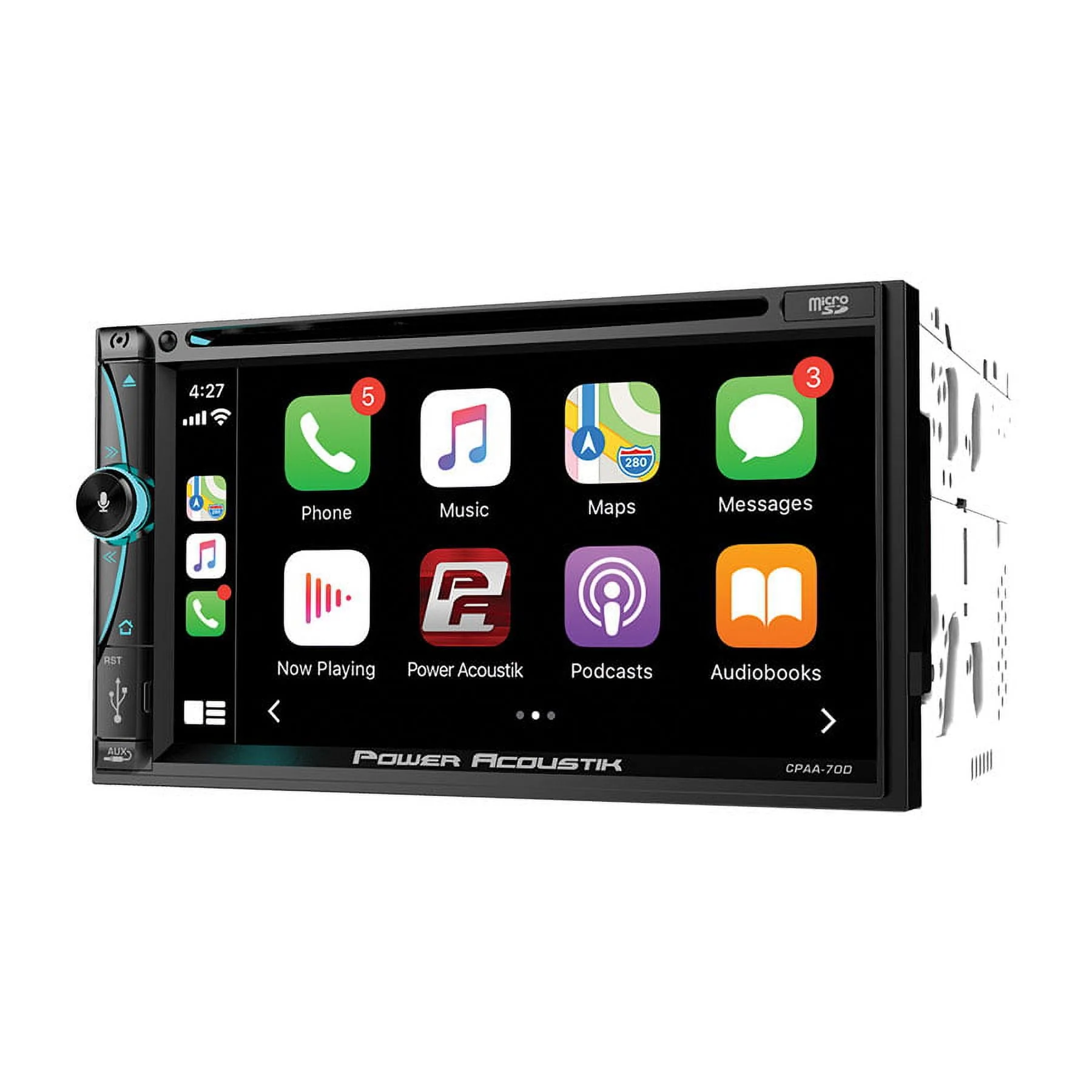 Power Acoustik CPAA-70D 2-Din 7 DVD/Carplay/Android/Bluetooth/USB Car Receiver