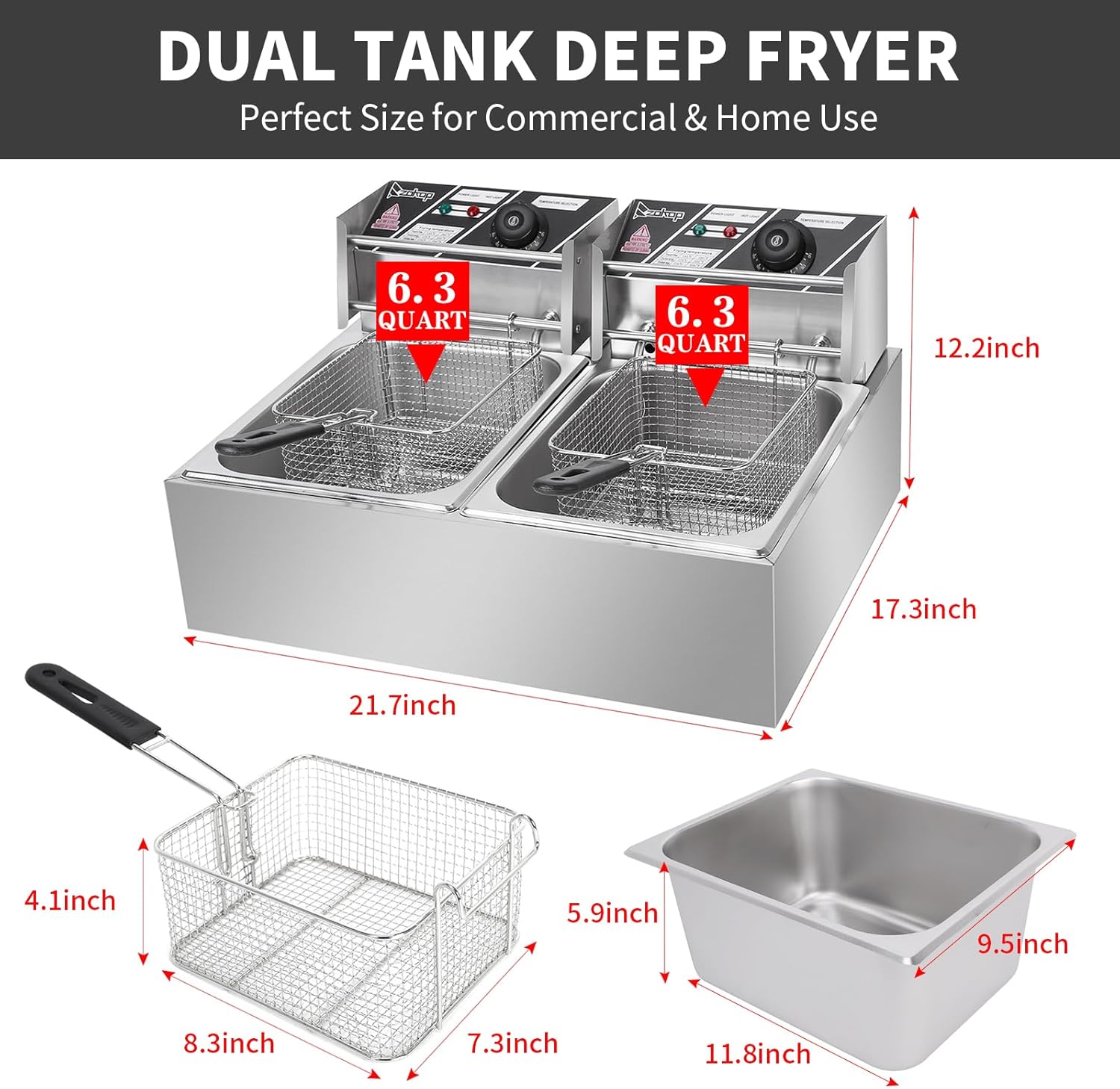 Electric Deep Fryer with Basket for Home Use, 12.7QT/12L Large Deep Fryer with Temperature Control, Commercial Fryer for Home, Commercial Kitchen