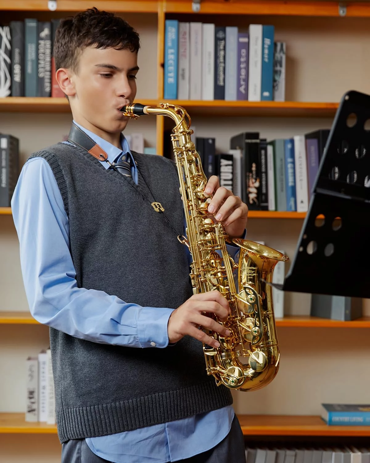 Eastar Alto Saxophone with Stand E Flat Gold Lacquer Student Beginner Sax Full Kit School Band Orchestra Instruments AS-II - Radiant Selections