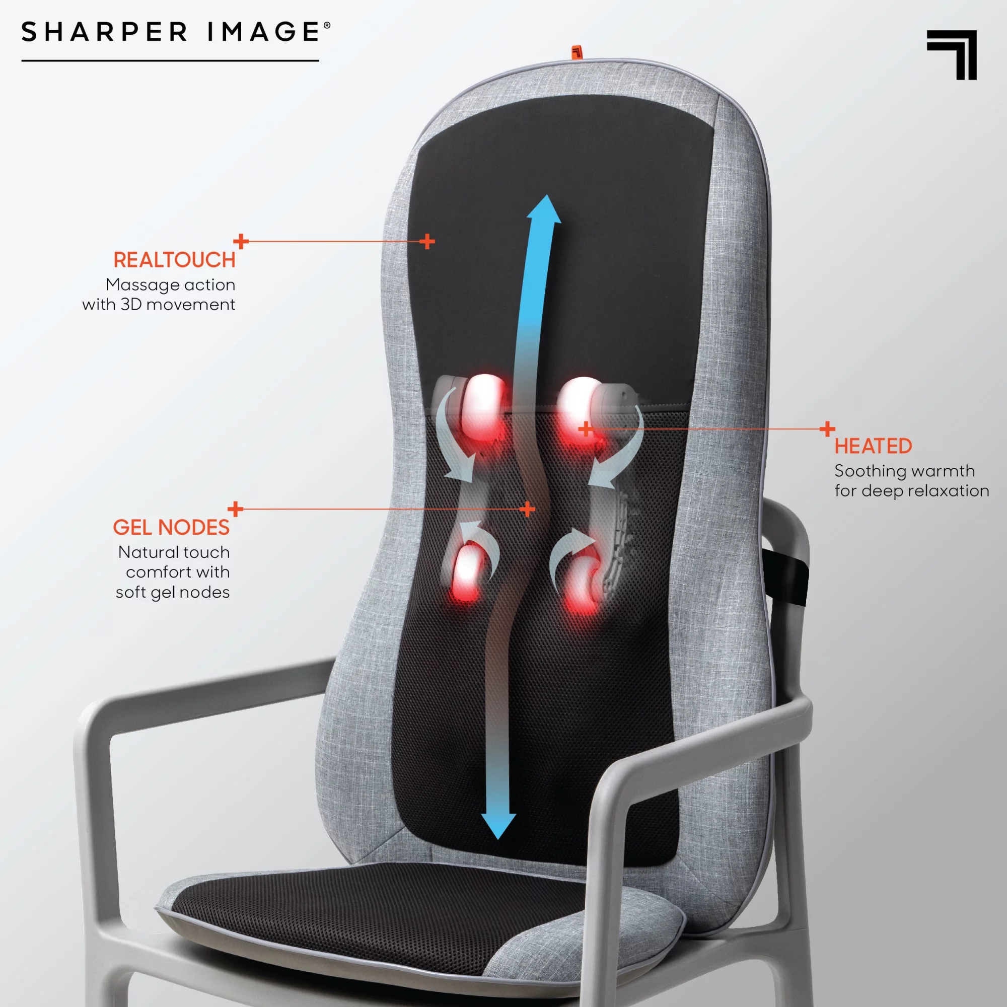 Sharper Image® Smartsense Shiatsu Realtouch Chair Pad Seat Cushion Massager with 4 Deep Kneading Gel Nodes