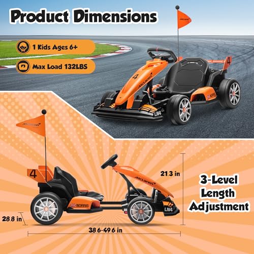 ENYOPRO 24V 7Ah Electric Go Kart for Kids, Licensed McLaren Go Cart w/3-Section Adjustable Seat, Soft Start & Brake Pedal