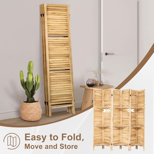 Osparple Room Divider with Shelves 6 Panel Wooden Folding Room Dividers Privacy Screen Wall Divider for Room Separation for Office and Apartment