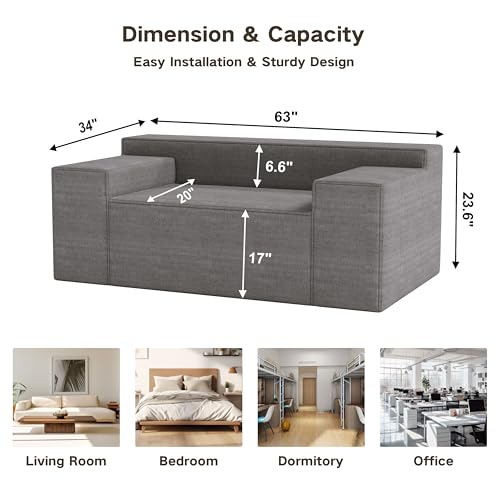 Modern Loveseat, Sofa Couch in a Box, No Assembly Needed, with 2 Pillows, Cat-Scratch Resistant Linen,Small Sofa for for Small Space, Living Room