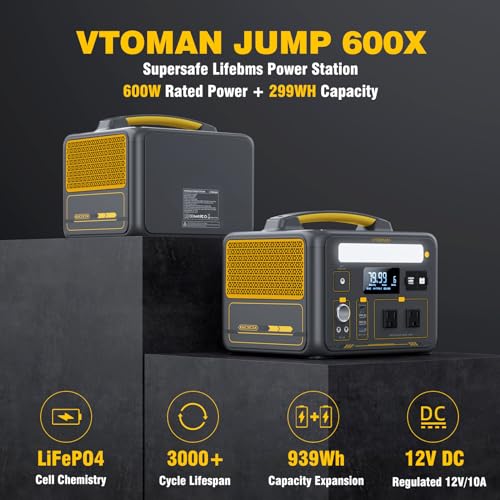 VTOMAN Jump 600X Portable Power Station, LFP Battery Powered Generator with 2x 600W AC Outlets (Surge 1200W), 4x USB ports