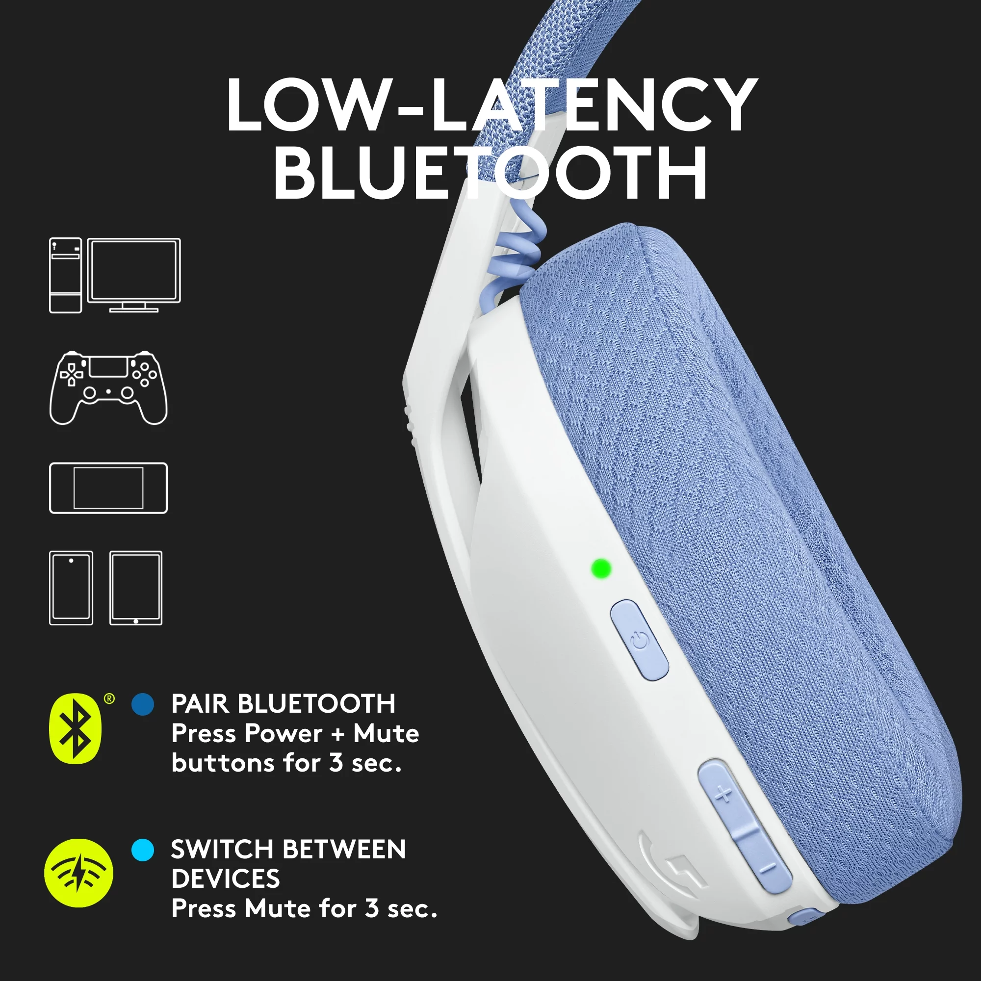 Logitech G435 LIGHTSPEED and Bluetooth Wireless Gaming Headset - Lightweight over-ear headphones, built-in mics, 18h battery