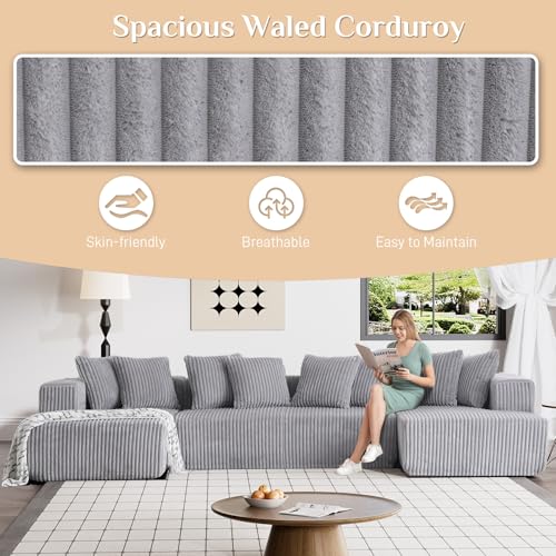 131" Modular Sectional Sofa Cloud Couch, Corduroy Memory Foam Black Sectional Couches for Living Room, Modern Deep Seat Boneless Sofa