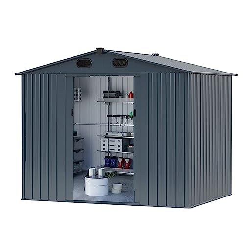 8 x 6 FT Outdoor Storage Shed, Metal Garden Shed with Two Lockable Sliding Doors, Tool Shed Outdoor Storage with Four Air Vents
