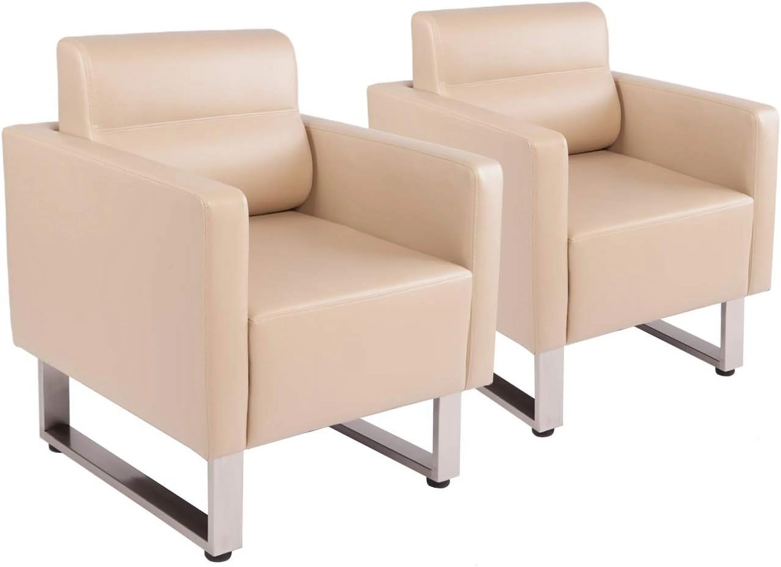 Office Guest Chairs Modern Waiting Room Office Reception Lobby Modern PU Leather Club Chair Home Arm Chair Sofa Seat Furniture W/Cushion (Beige)
