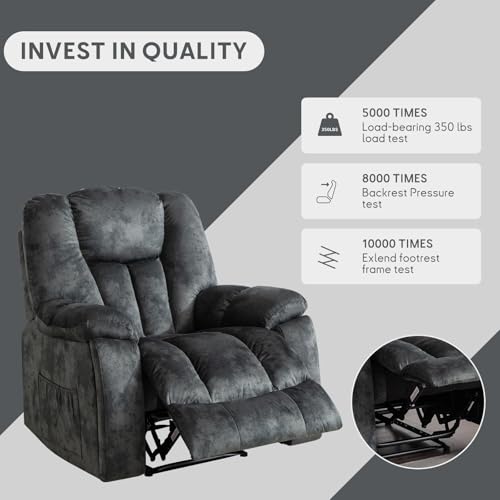 Phoenix Home Manual Recliner Chair for Adults with Massage and Heat, Overstuffed Fabric Reclining Chair