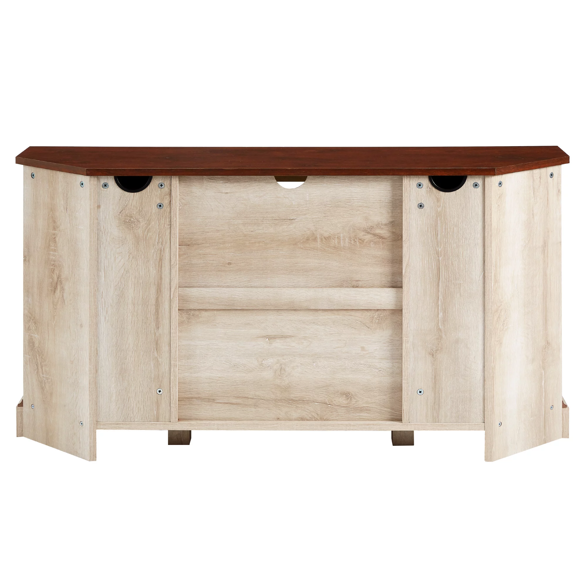 Walker Edison Modern Farmhouse Sliding Door Corner TV Stand, White Oak