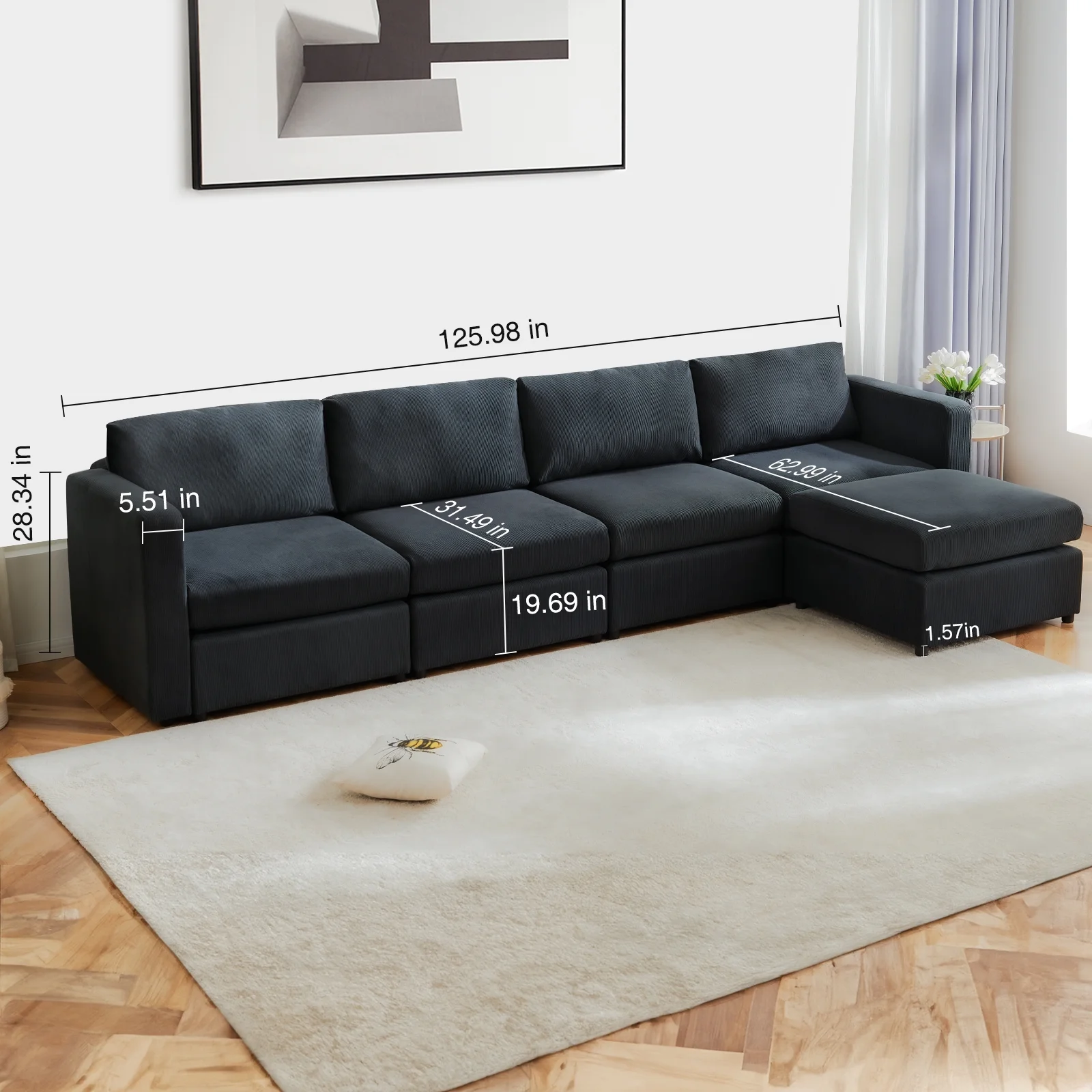 CONCETTA Convertible Modular Sectional Sofa, 5 Seat L Shaped Modern Sofa Couch Bed, Dark Grey - Radiant Selections
