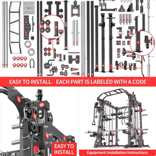 Power Cage Smith Machine Power Rack Multifunctional Deep Squat Rack Cable Crossover System Selectable More Training Attachment for Garage & Home Gym