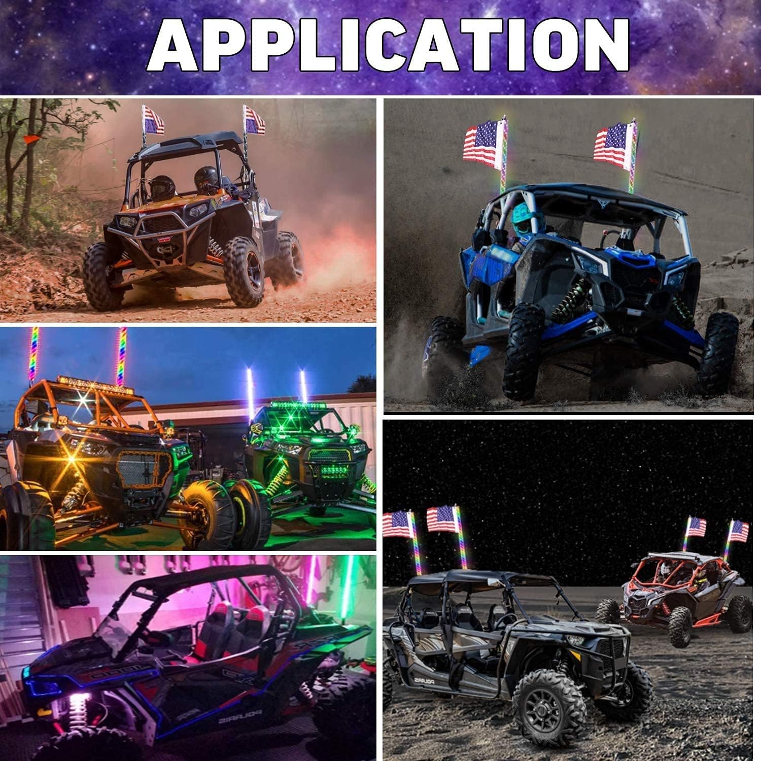OHMU 2Pcs 3FT Spiral LED Whip Lights for UTV ATV [21 Modes] [20 Colors] [RF Wireless Remote] [Weatherproof] [USA Flag] LED Lighted Whips Antenna for
