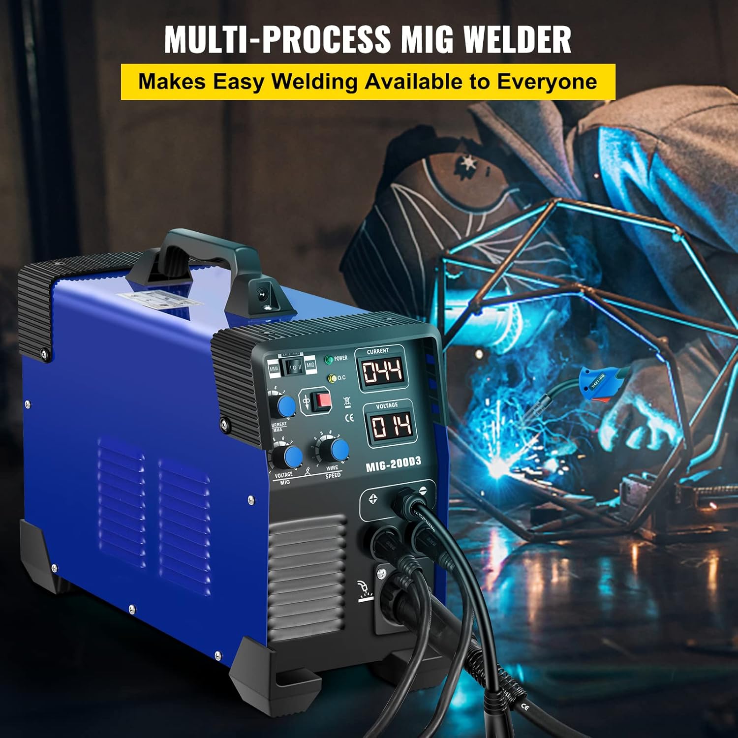 Mophorn MIG Welder, 200 Amp 3 in 1, 220V DC MIG/TIG/Arc Welding Machine, Portable TIG Welder with IGBT Inverter and Digital Display