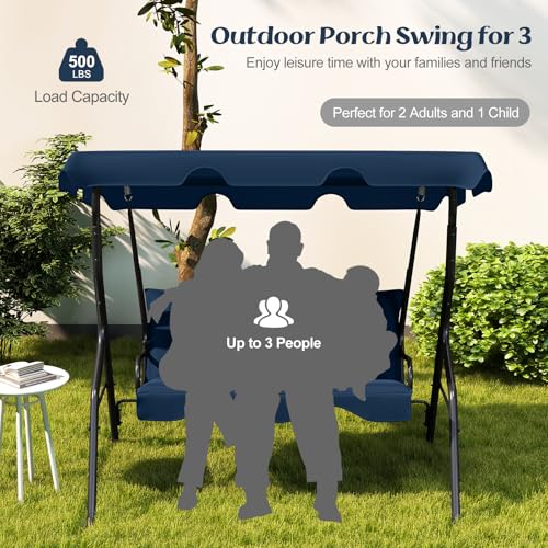 Tangkula 3 Person Porch Swing, Patio with Removable Cushion & Powder-Coated Steel Frame, Outdoor Swing with Canopy for Porch, Backyard, Garden