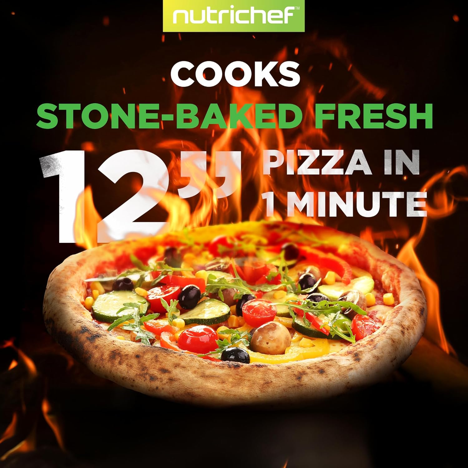 NutriChef Portable Outdoor Gas Pizza Oven - Includes Foldable Feet, Adjustable Heat Control Dial, Burner, Stone & Regulator Hose