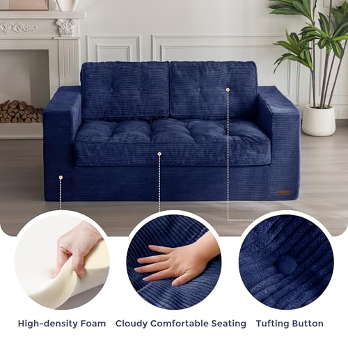 MAXYOYO 3 Seater Couch for Living Room, Boneless Couch with Tufted Cushion & Backrest, Upholstered Floor Sofa with Armrests, Sofa in A Box