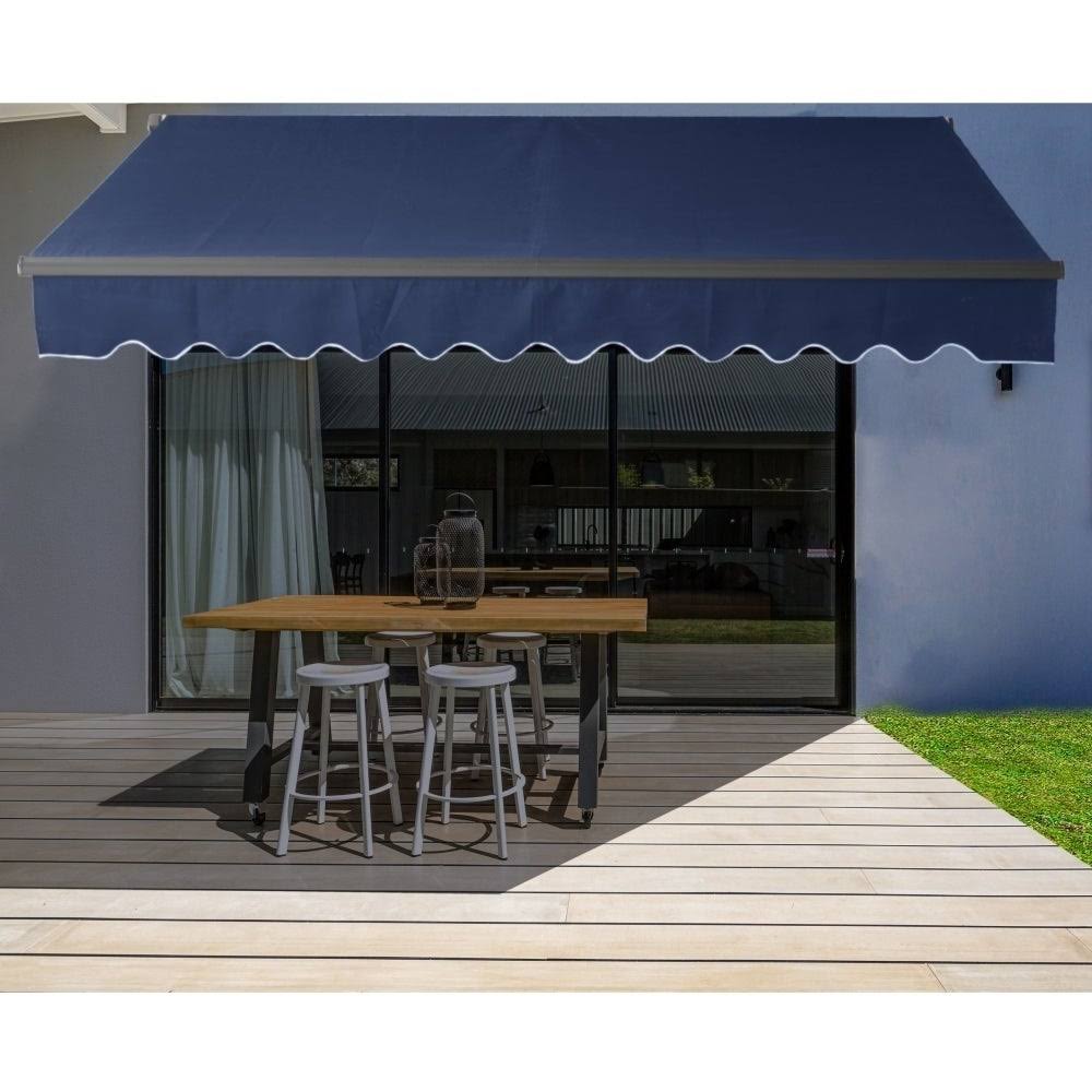 Aleko ABM10X8BLUE30 Motorized Black Frame Retractable Home Patio Canopy Awning 10&x8& Blue