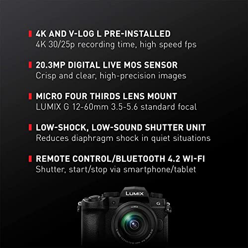 Panasonic LUMIX G95D 20.3 Megapixel Mirrorless Camera, 12-60mm F3.5-5.6 Micro Four Thirds Lens, 5-Axis Dual I.S. 2, 4K 24p 30p Video