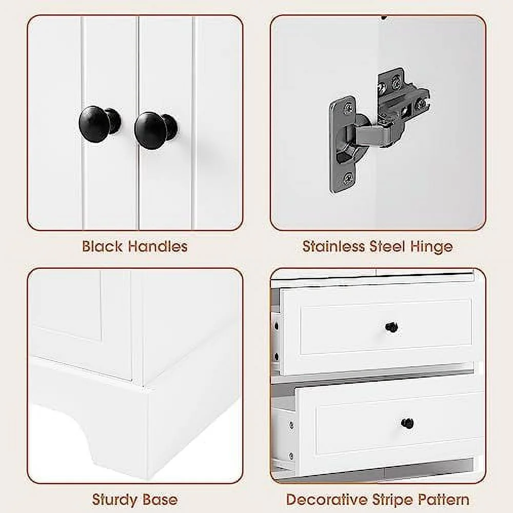 RUNFAYBIU Four Door  Cabinets with LED Light  White  Cabinet with Open  Home Office Display Cabinet with Transparent Acrylic Doors  Freestanding