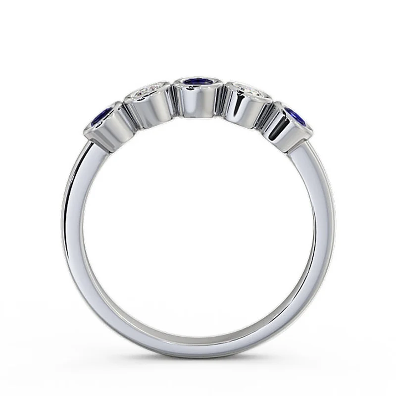 0.50 Ct Round Cut Real Diamond Blue Sapphire Beautiful Eternity Band for Women 14K White Gold Size 11