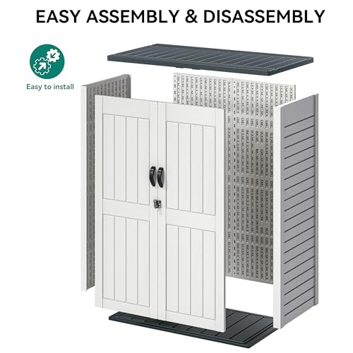 YITAHOME Outdoor Horizontal Storage Sheds w/o Shelf, Weather Resistant Resin Tool Shed, Multi-Opening Door for Storage of Bike, Trash Cans