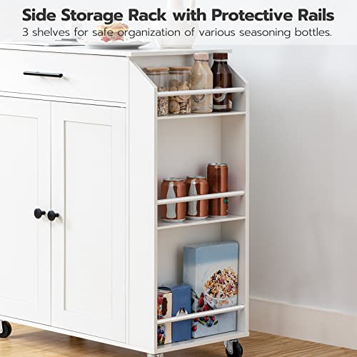 HOOBRO Kitchen Island with Power Outlet, Kitchen Storage Island with Spice Rack and Drawer, Rolling Kitchen on Wheels, for Home, Dining Room