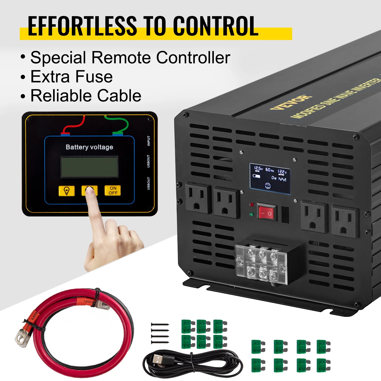 VEVOR Power Inverter 6000W Modified Sine Wave Inverter DC 12V to AC 120V Car Converter with LCD Display Remote Controller LED Indicators AC Outlets