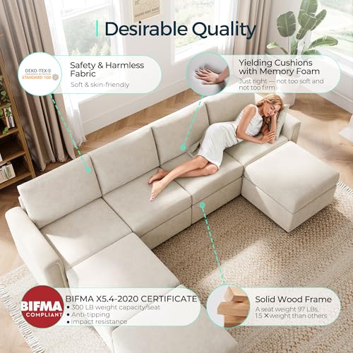 LINSY HOME Modular Sectional Sofa, Convertible U Shaped Sofa Couch with Storage, Memory Foam, Modular Sectionals with Ottomans