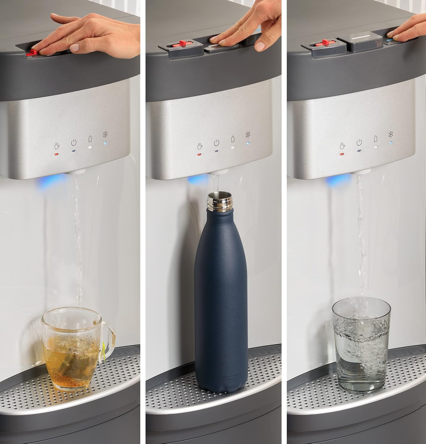 GE Bottom-Loading Tri-Temperature Water Dispenser | 5 Gallon Water Cooler for Home or Office | 3 Temperature Settings | Taller 13" Dispenser Height |