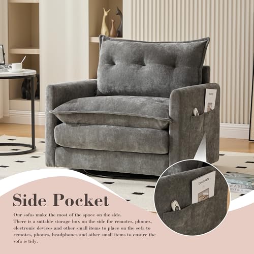 360 Swivel Accent Barrel Chair with Storage Ottoman & Headrest