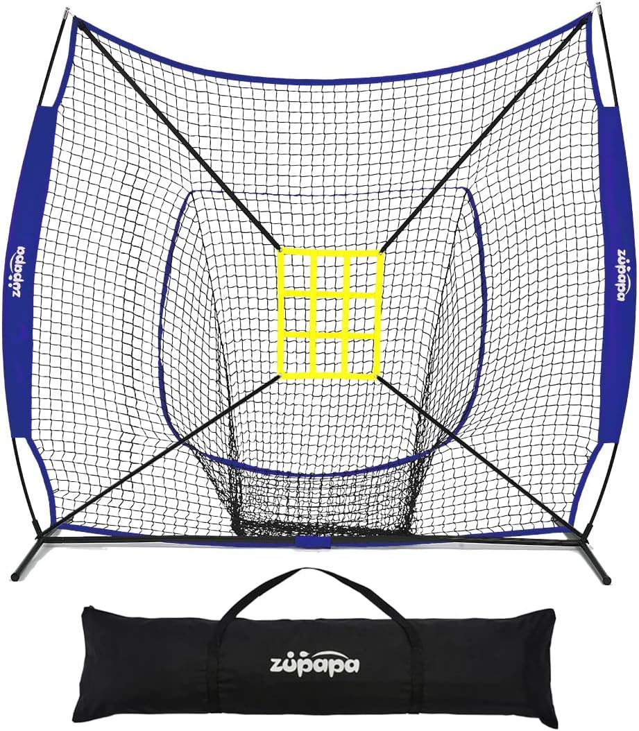 Zupapa 7 x 7 Feet Baseball Portable Hitting Pitching Practice Net, Baseball Backstop Practice Net for Batting Catching for All Skill Levels