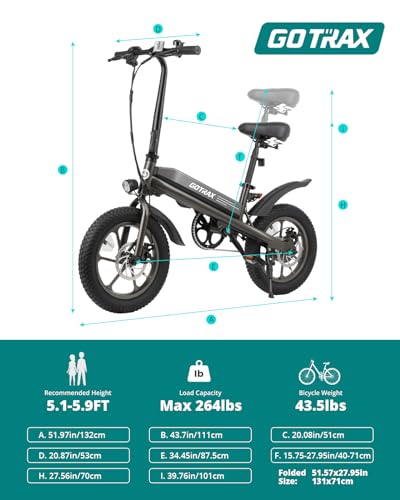 Gotrax S3 Electric Bike, 16x3.0 Fat Tire Electric Bicycle Adults, 750W Peak Motor, Max Range 25 Miles, Up to 20 Mph, Removable Battery