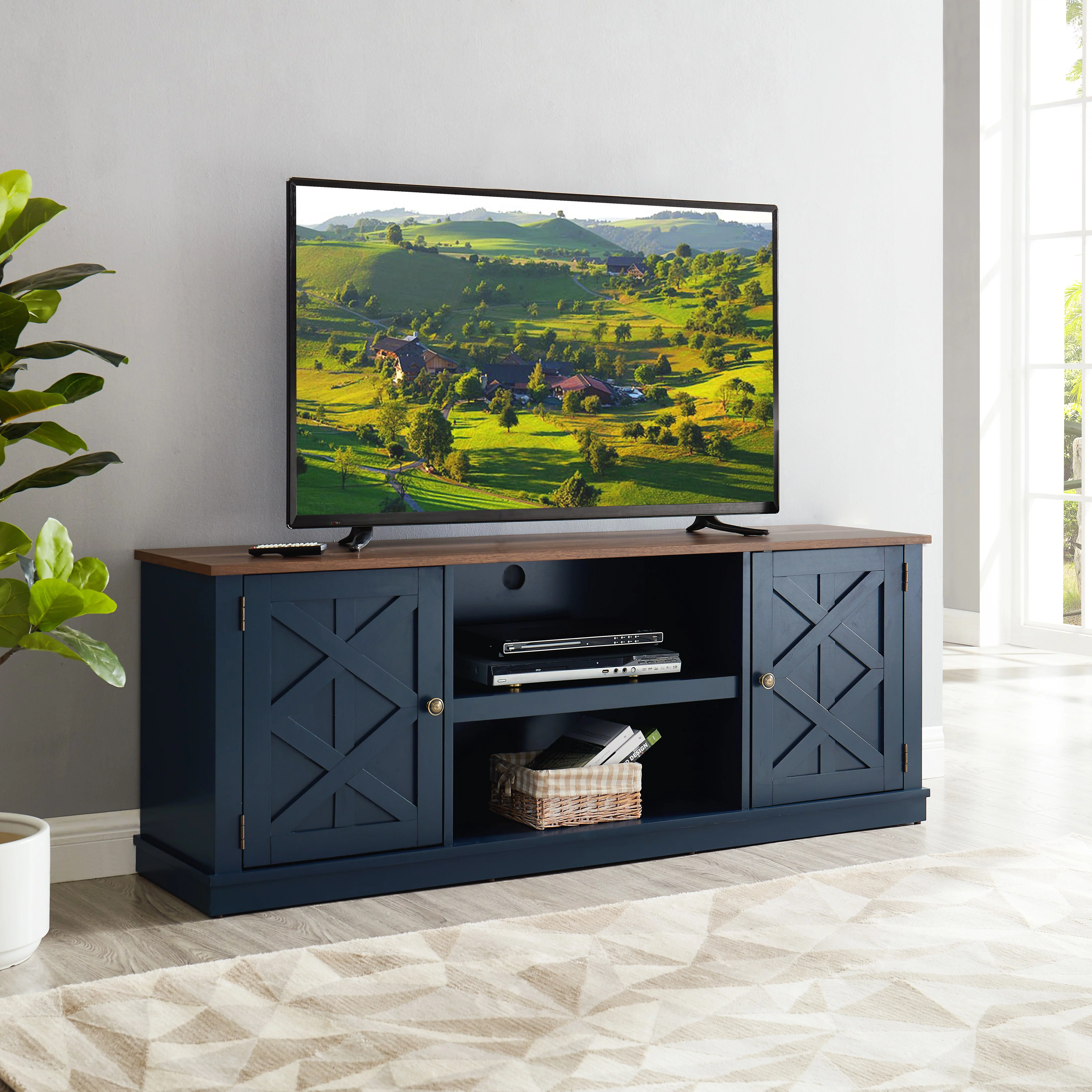 FESTIVO Farmhouse TV Stand for 70" TV, Entertainment Center, 64 inch TV Console Table, Home Living Room Media Console with Adjustable Shelf
