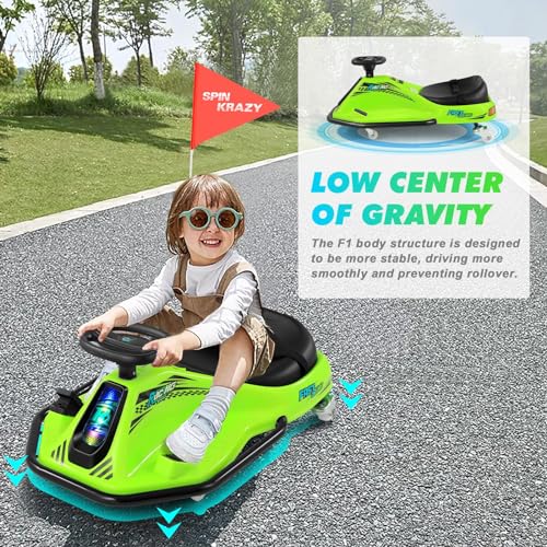 360 Degrees Rotating Ride On Drift Car and 2 Replacement Universal Wheels, 24V Electric Drifting Go Kart for Kids W/Brushless Motor, High/Low Speed
