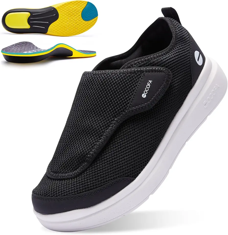 Diabetic Shoes for Men Extra Wide Shoes for Swollen Feet 3E Wide Slip On Shoes for Men Adjustable Orthopedic Knit Shoe with Arch Support Black/White