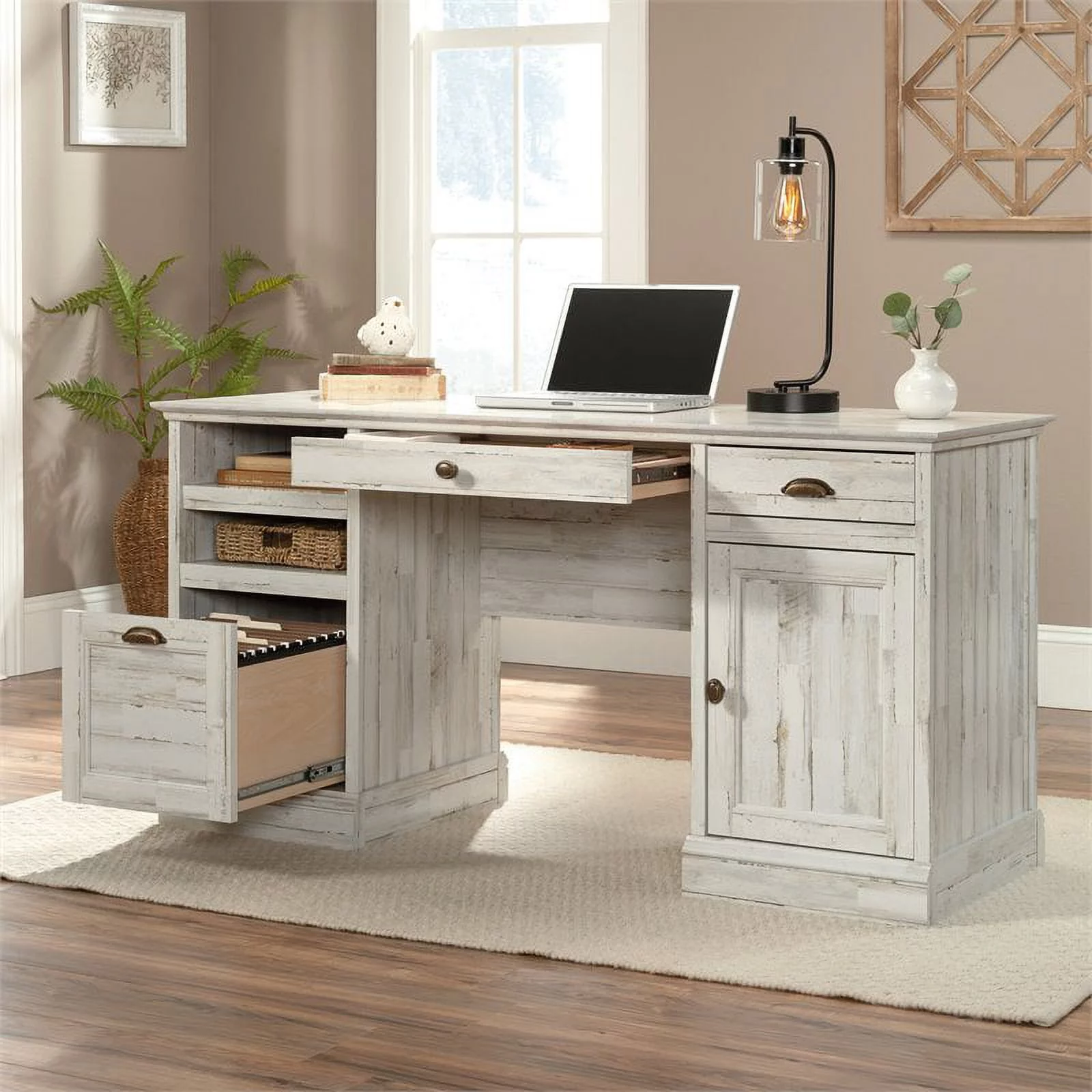 Sauder Barrister Lane Home Office Executive Desk, White Plank Finish - Radiant Selections
