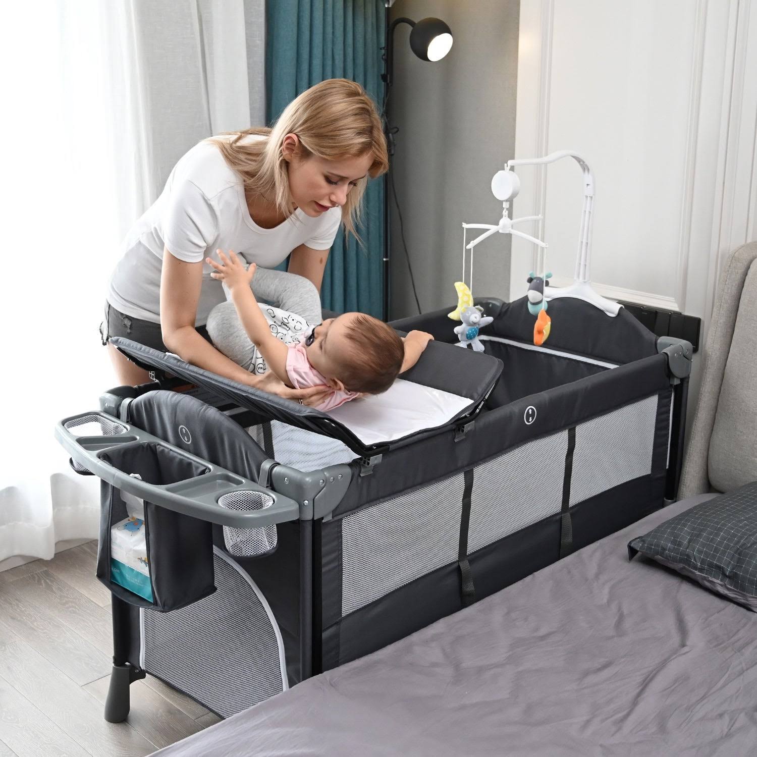 Baby Crib with Mattress,Bedside Sleeper for Baby